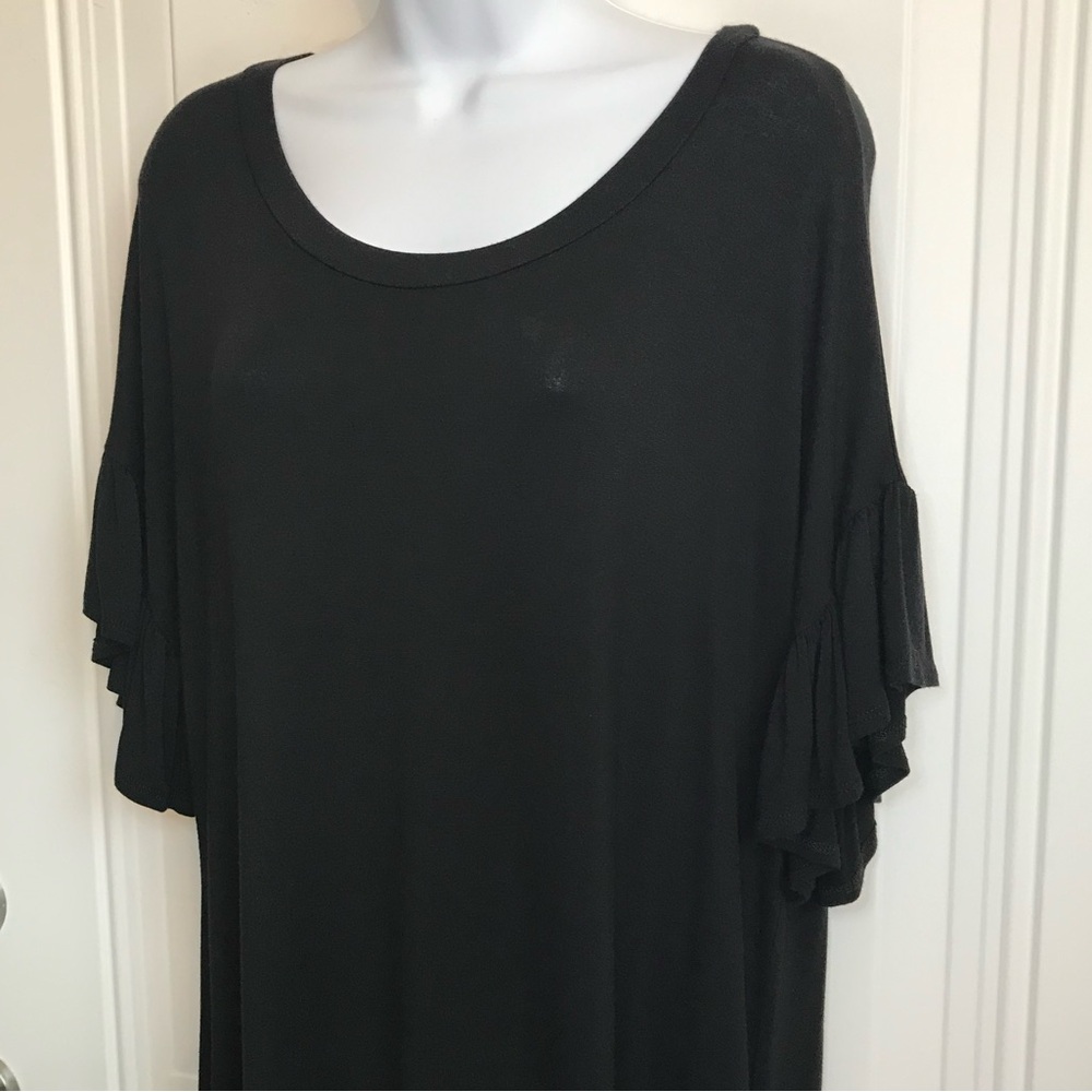 Boutique Women’s XL Perfect Peach Black Lightweight SS Ruffle Sleeve Dress EUC - Picture 7 of 12
